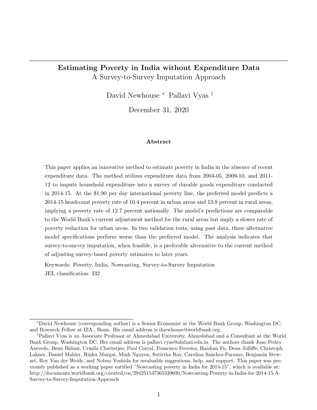 Estimating Poverty in India Without Expenditure Data a Survey-To-Survey Imputation Approach