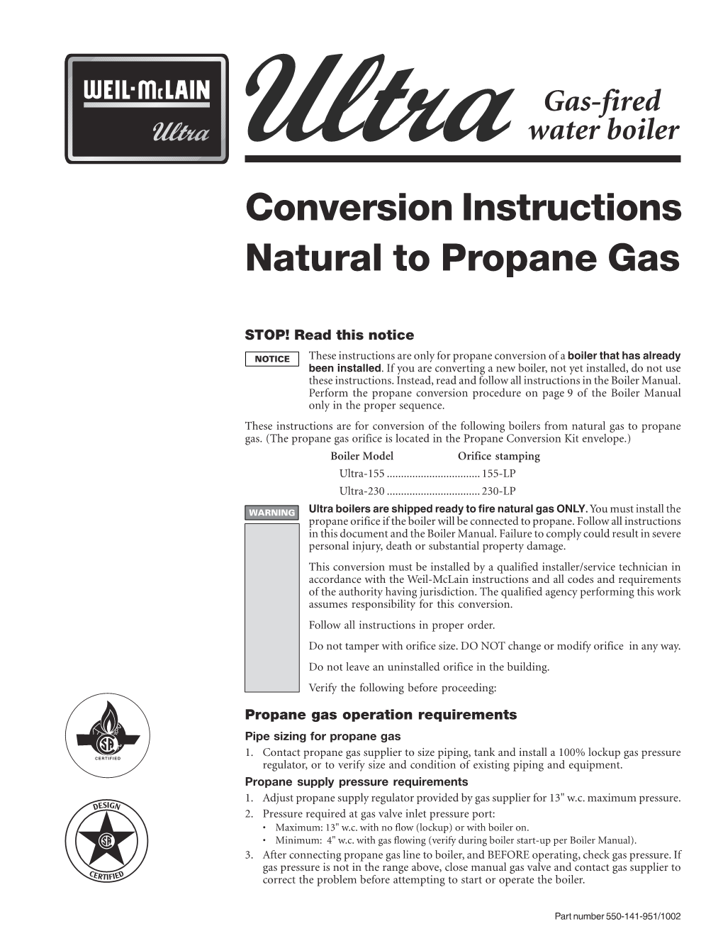 Conversion Instructions Natural to Propane Gas
