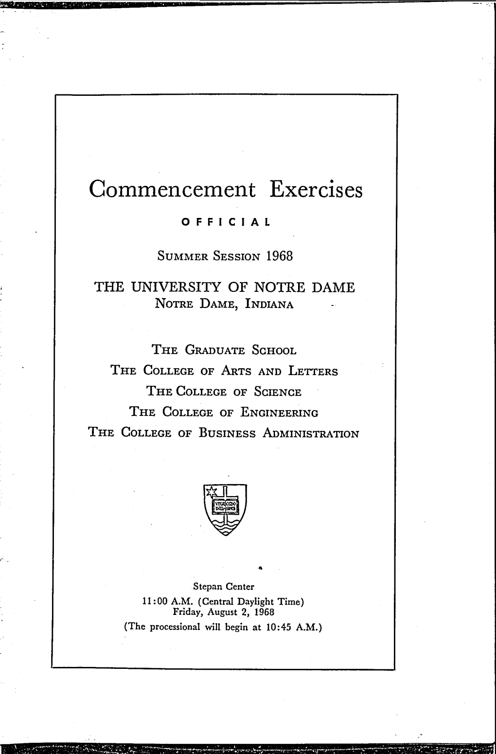 1968-08-02 University of Notre Dame Commencement Program