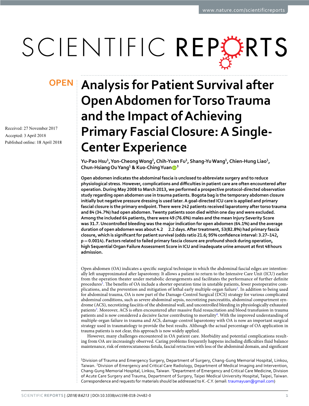 Analysis for Patient Survival After Open Abdomen for Torso