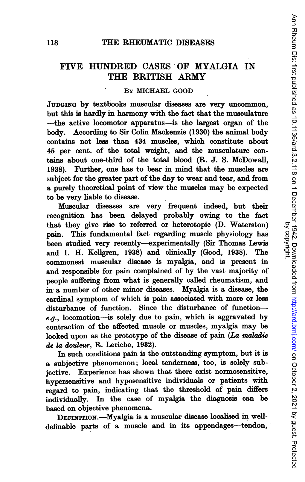 Five Hundred Cases of Myalgia In