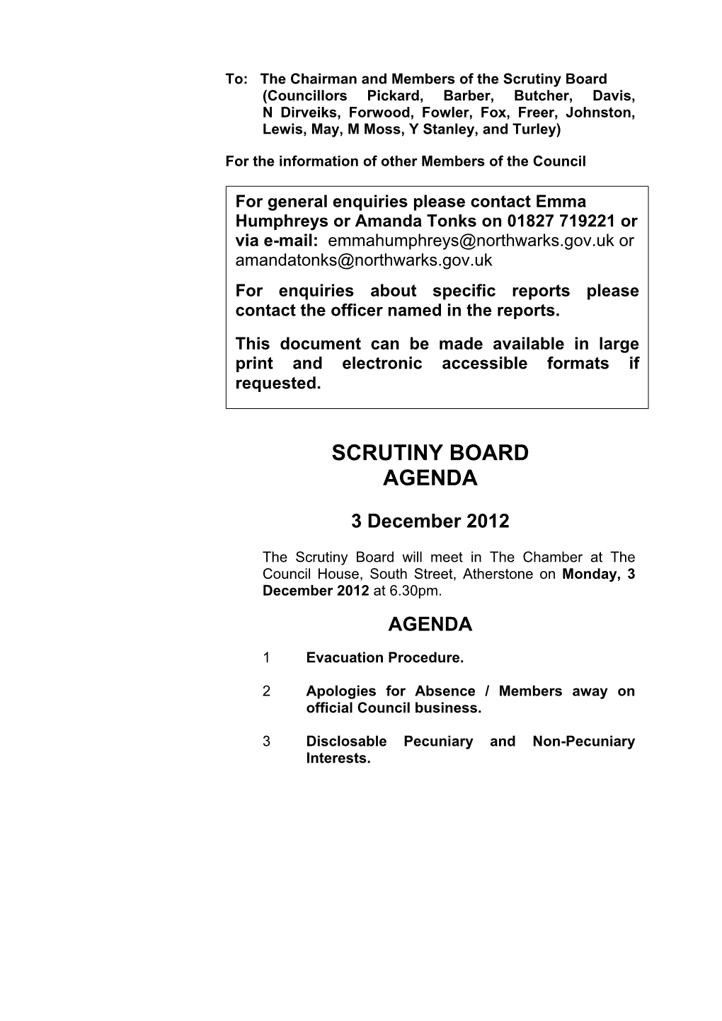 Scrutiny Board Agenda