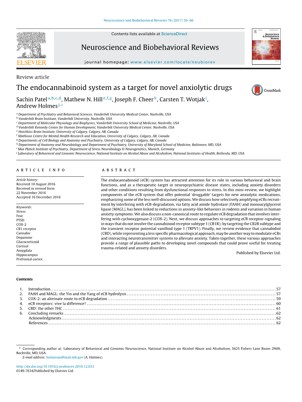 The Endocannabinoid System As a Target for Novel Anxiolytic Drugs