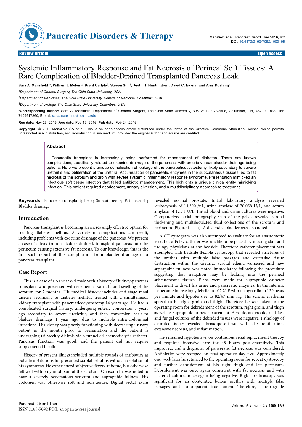 Systemic Inflammatory Response and Fat Necrosis of Perineal Soft Tissues: a Rare Complication of Bladder-Drained Transplanted Pancreas Leak Sara A