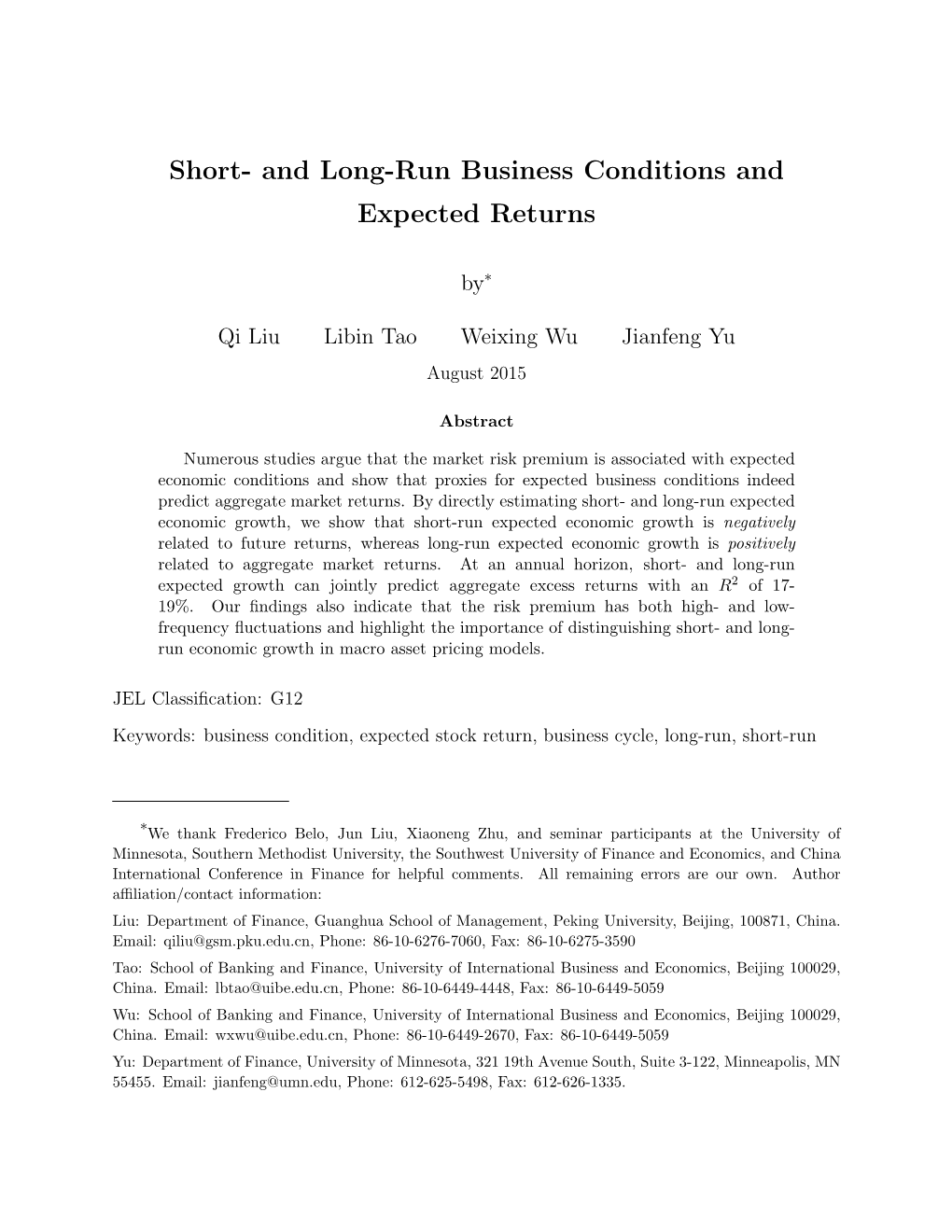 Short- and Long-Run Business Conditions and Expected Returns