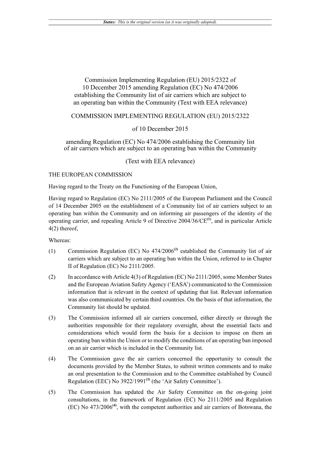 2015/2322 of 10 December 2015 Amending Regulation (EC)
