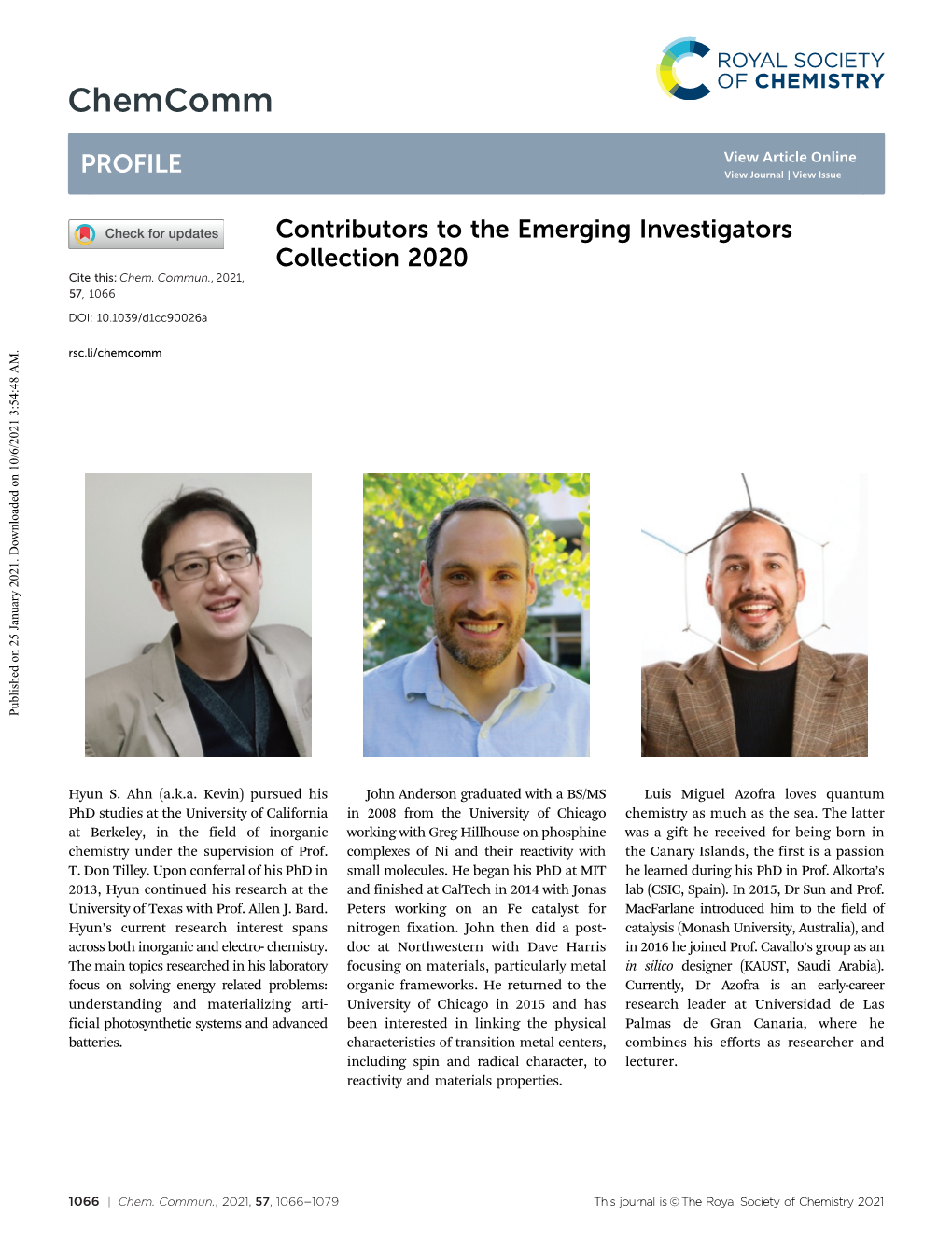 Contributors to the Emerging Investigators Collection 2020 Cite This: Chem