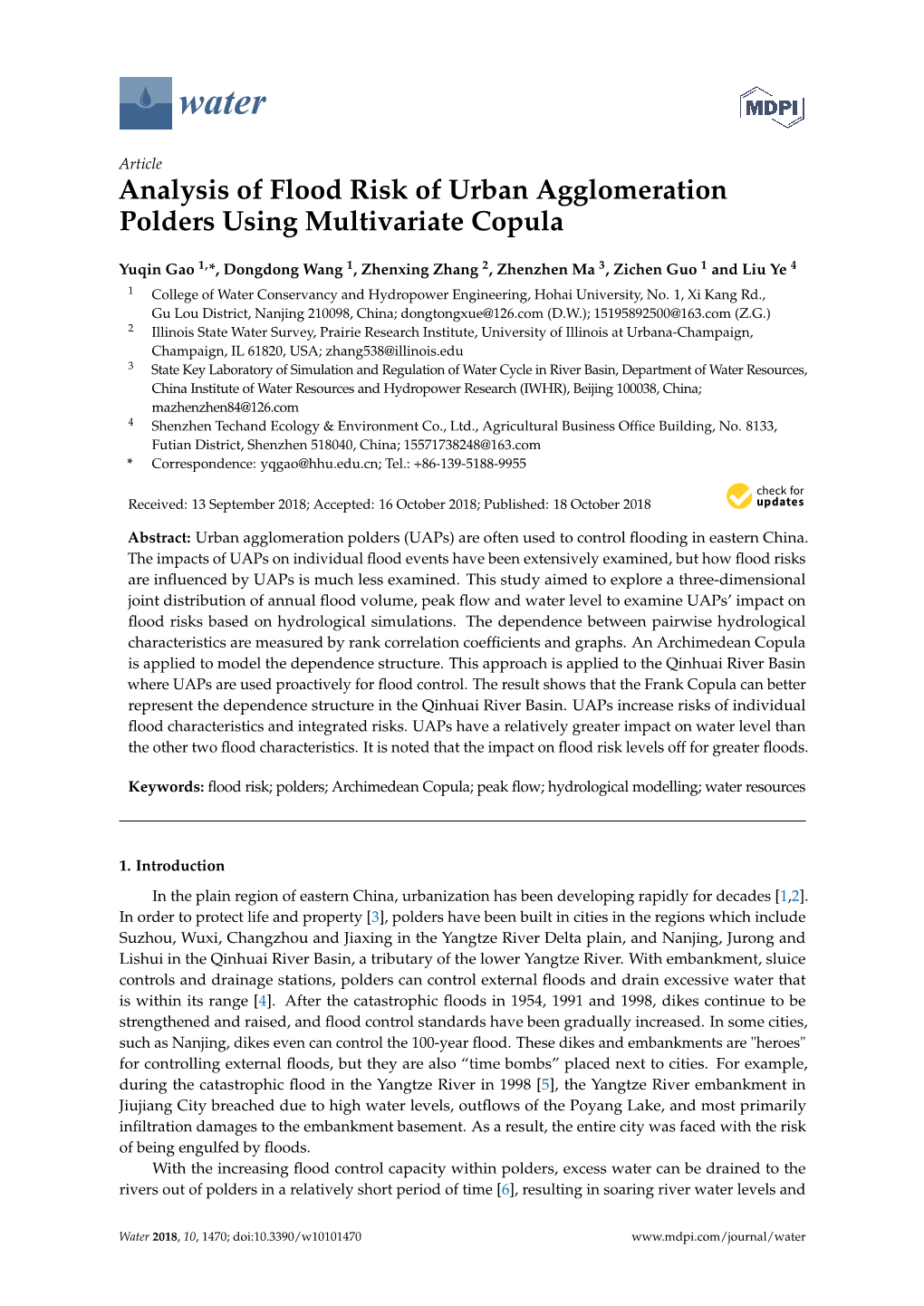 Analysis of Flood Risk of Urban Agglomeration Polders Using Multivariate Copula