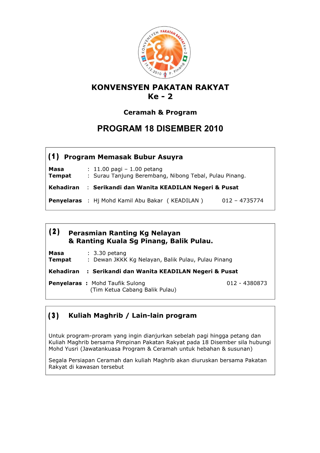 Program 18 Disember 2010