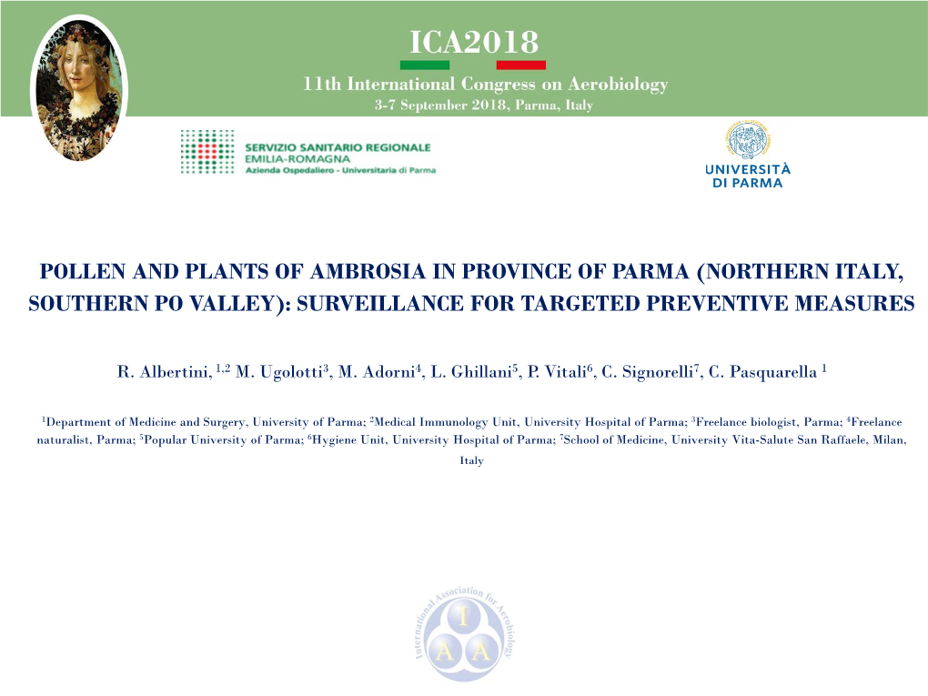 Pollen and Plants of Ambrosia in Province of Parma (Northern Italy, Southern Po Valley): Surveillance for Targeted Preventive Measures