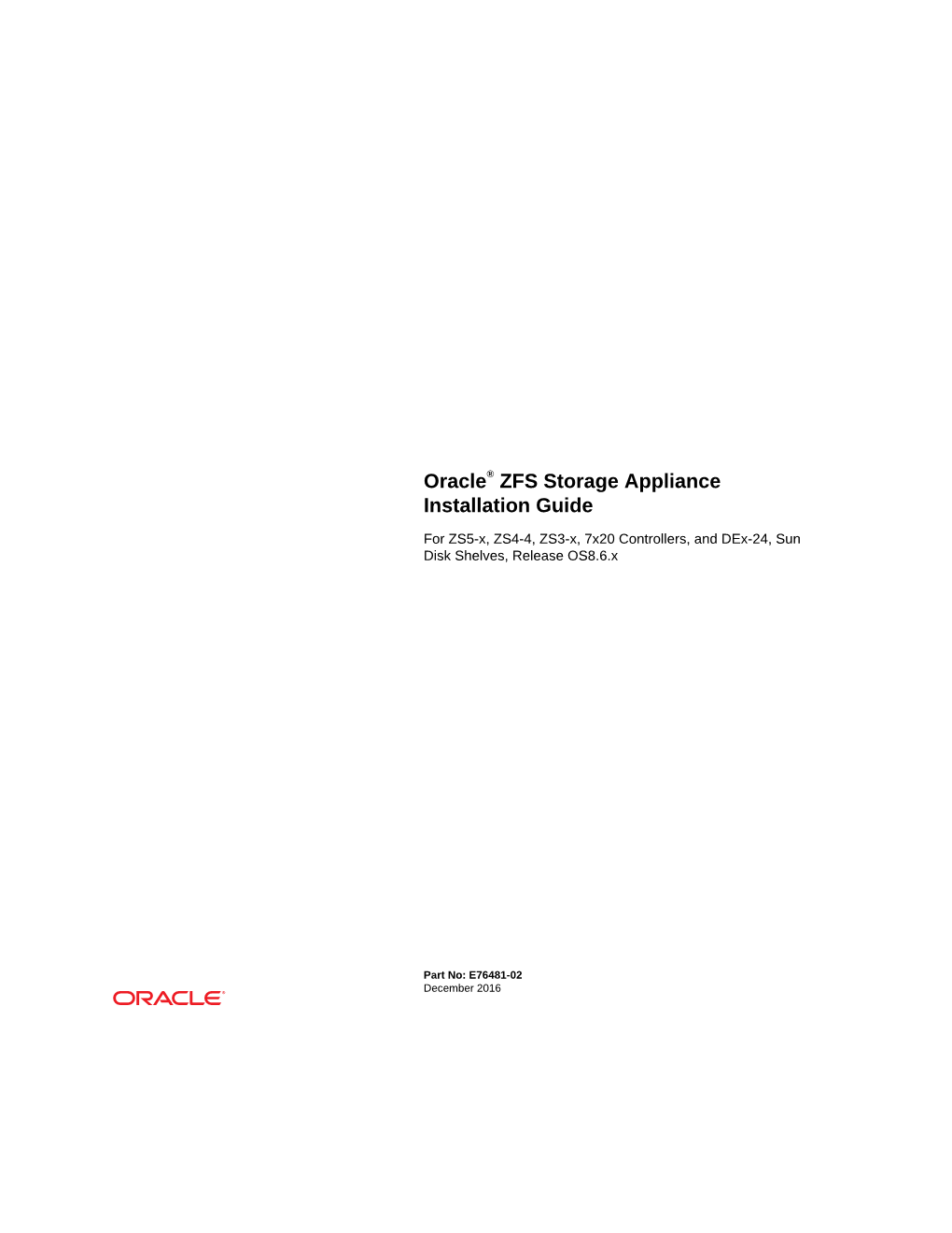 Oracle® ZFS Storage Appliance Installation Guide