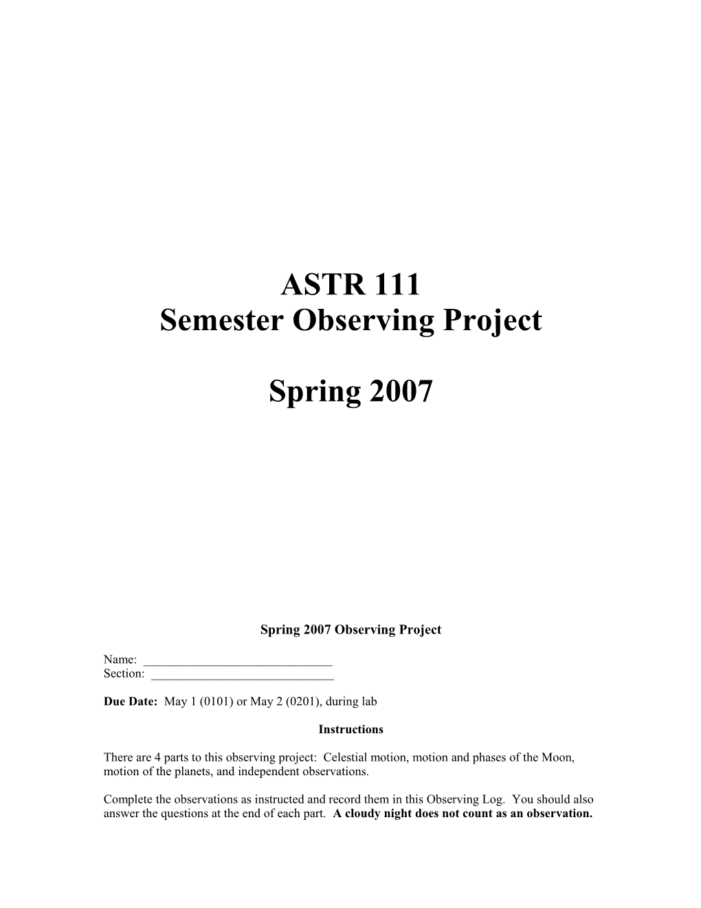 Semester Observing Project