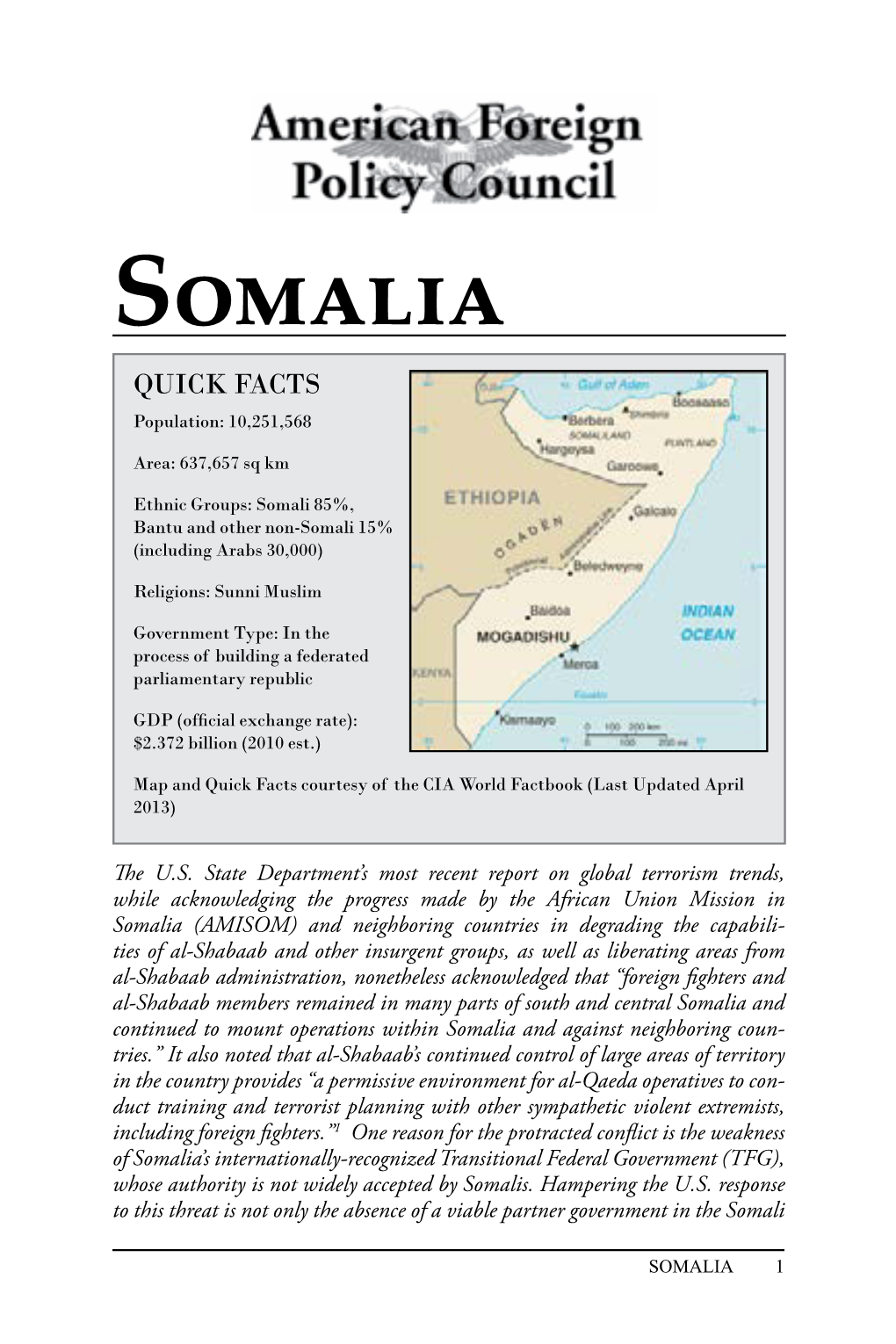 Somalia Quick Facts Population: 10,251,568