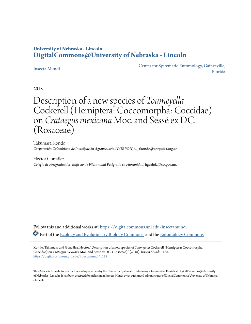 &lt;I&gt;Toumeyella&lt;/I&gt; Cockerell (Hemiptera: Coccomorpha: Coccidae)