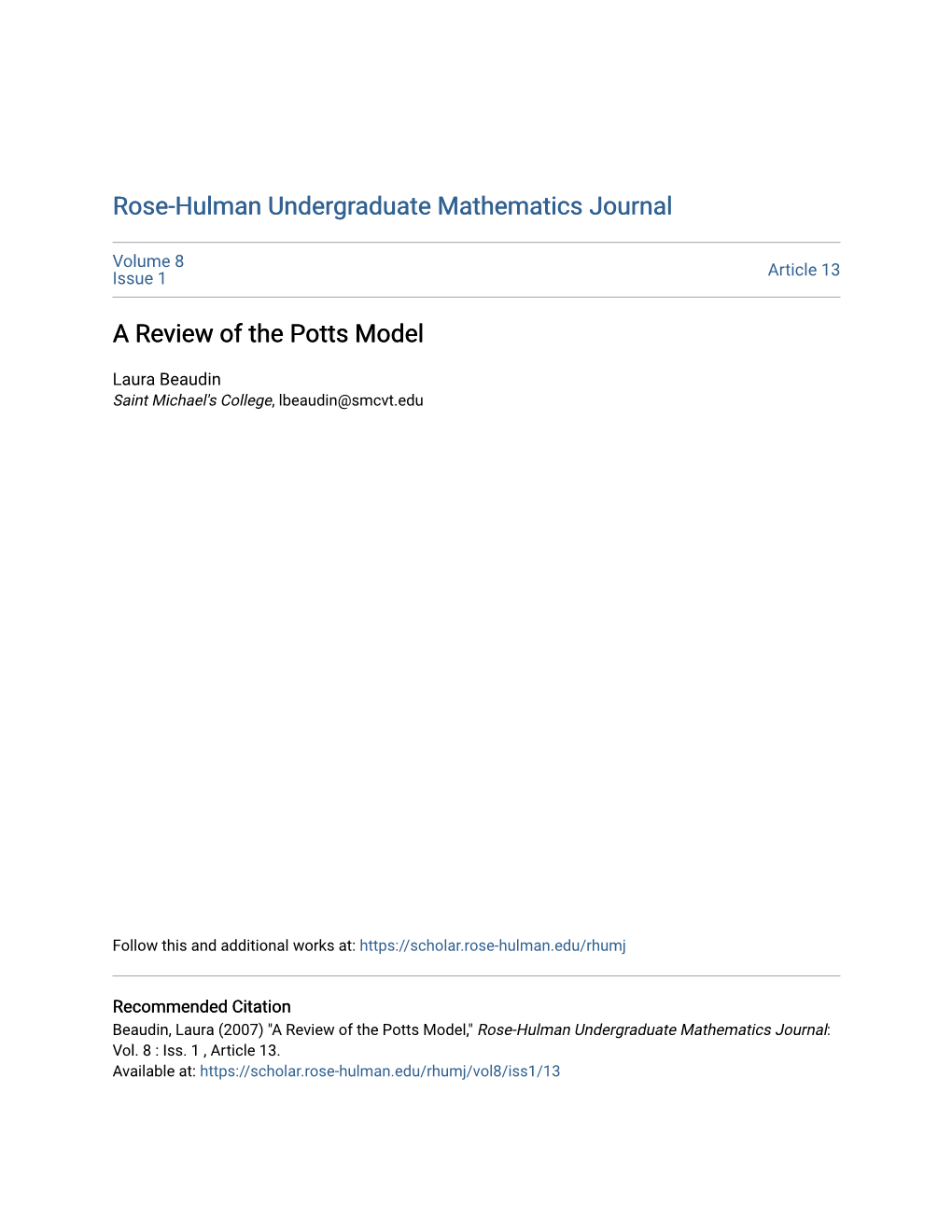 A Review of the Potts Model