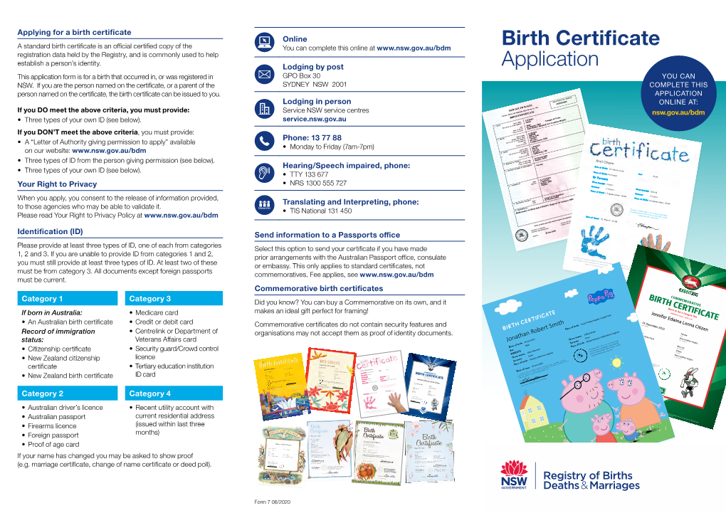 Birth Certificate Application Form