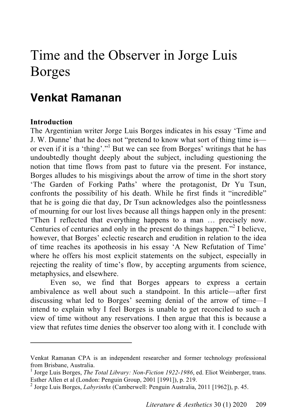 Time and the Observer in Jorge Luis Borges