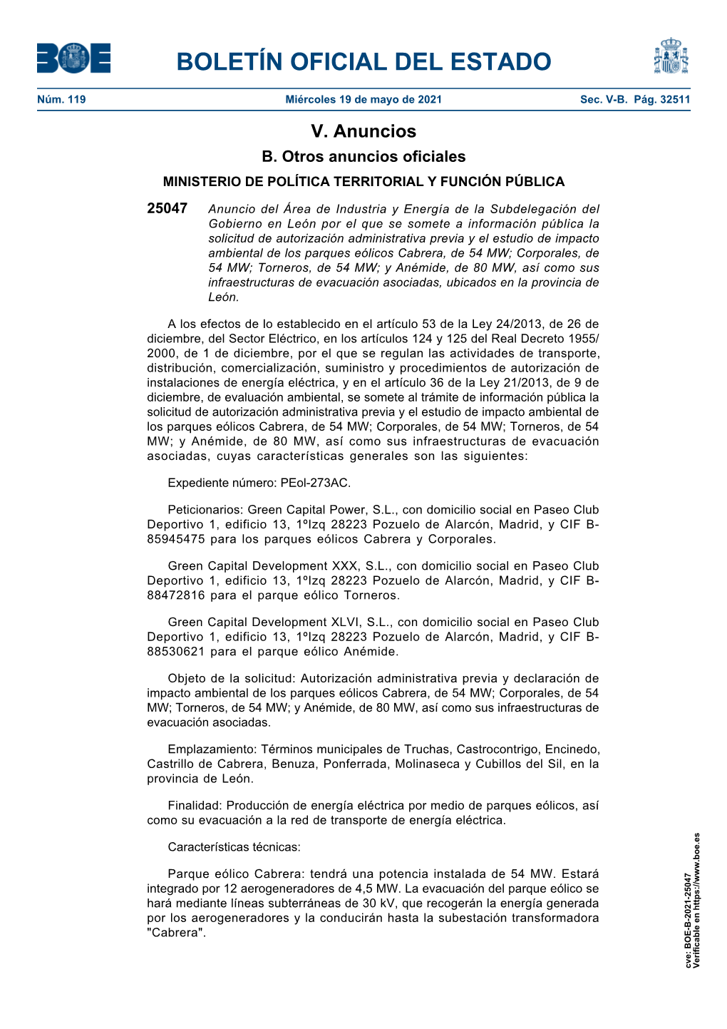 Anuncio 25047 Del BOE Núm. 119 De 2021