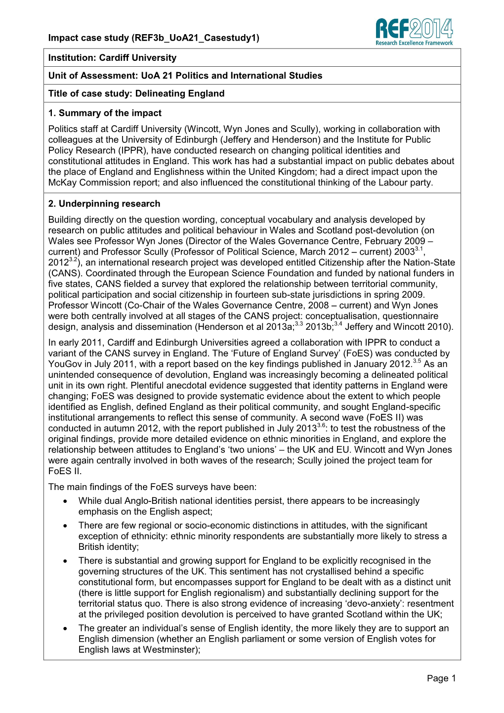 Impact Case Study (Ref3b Uoa21 Casestudy1) Page 1 Institution