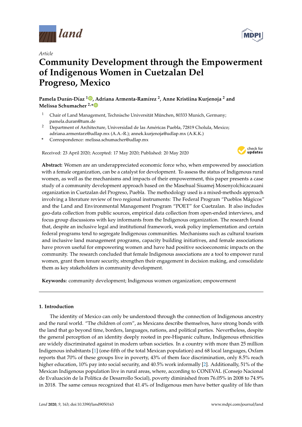 Community Development Through the Empowerment of Indigenous Women in Cuetzalan Del Progreso, Mexico