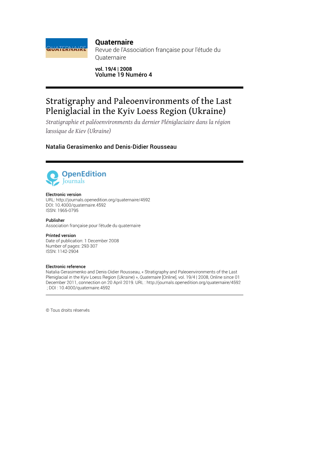 Stratigraphy and Paleoenvironments of the Last Pleniglacial in the Kyiv