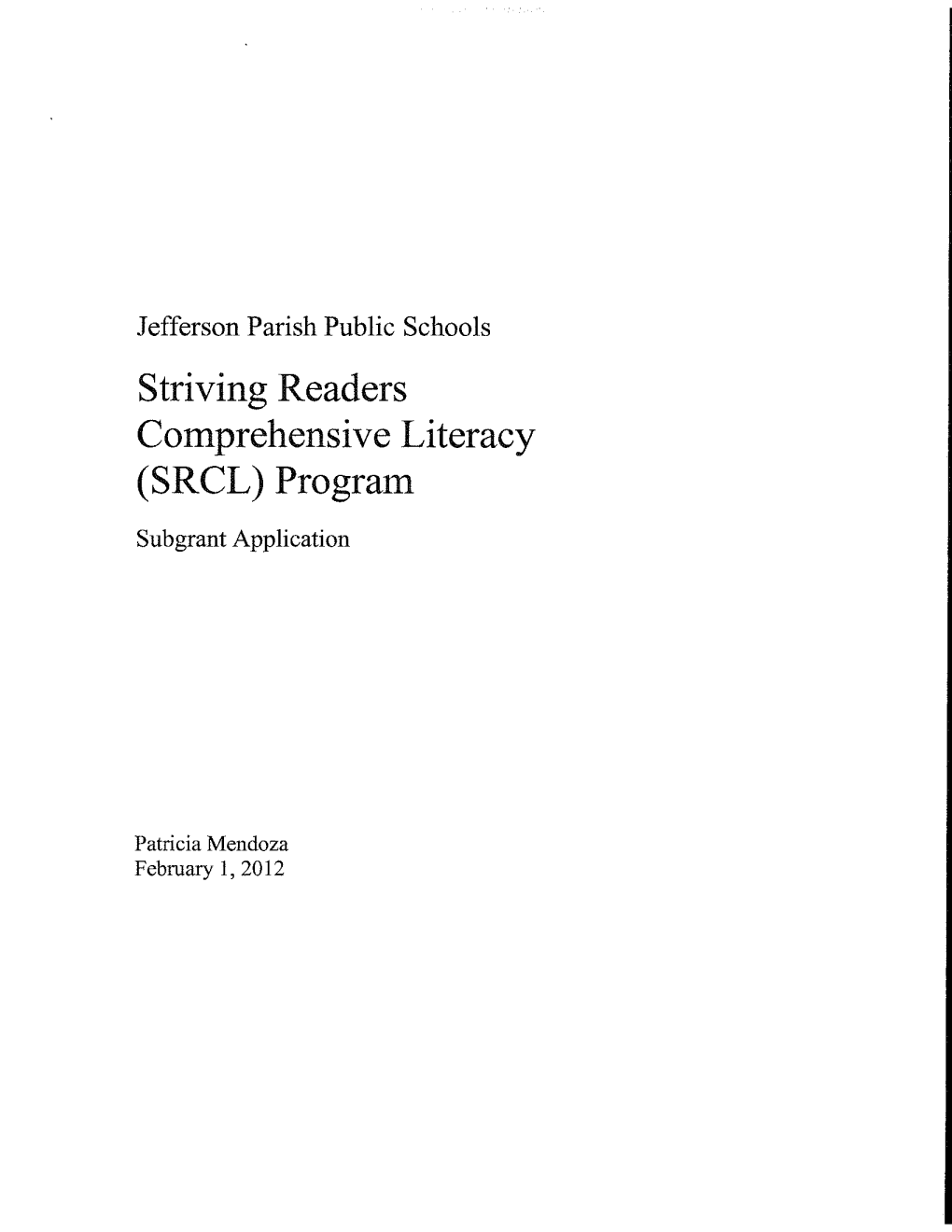 Jefferson Parish Public Schools Striving Readers Comprehensive Literacy (SRCL) Program