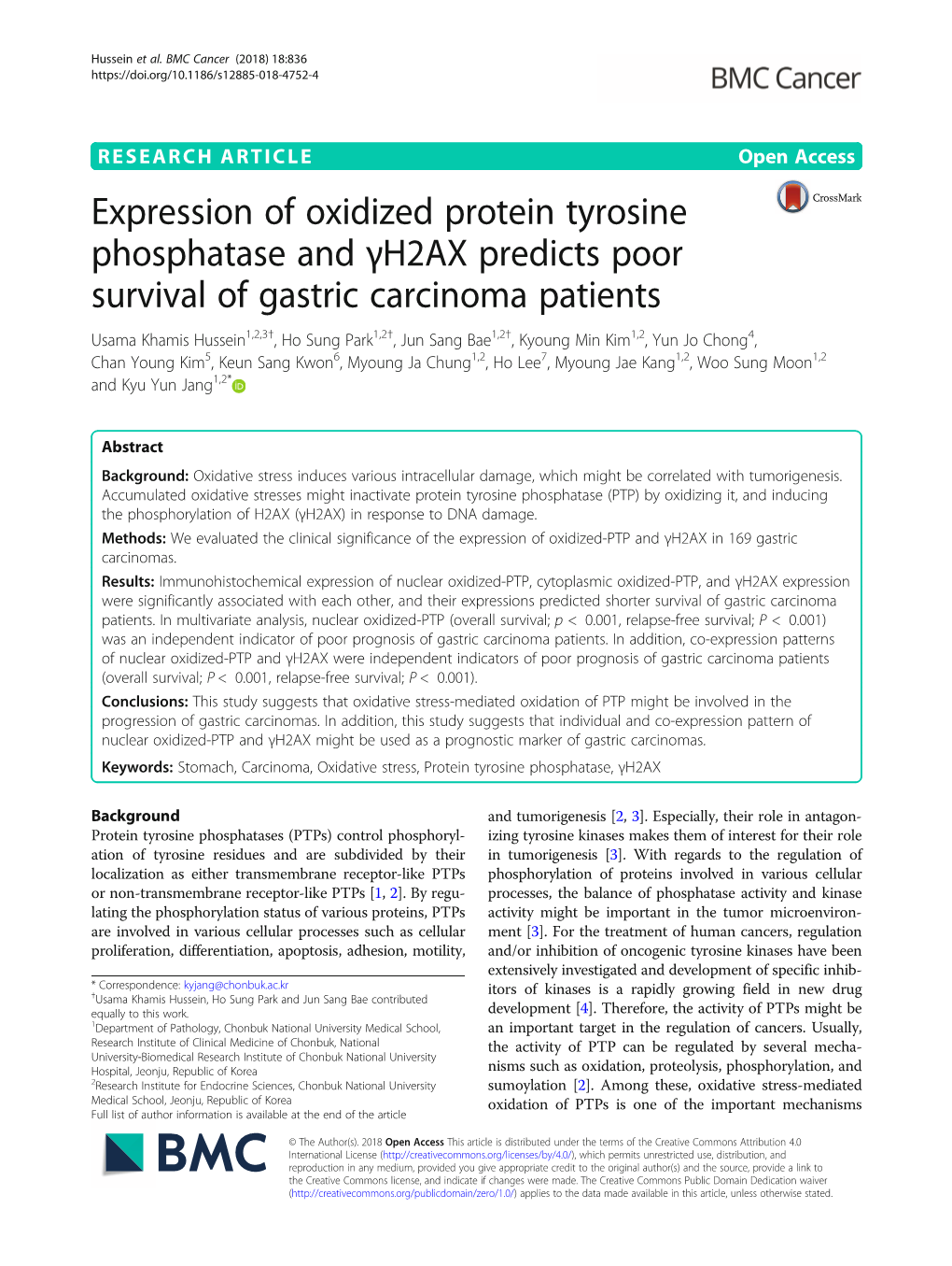 Expression of Oxidized Protein Tyrosine Phosphatase and Γh2ax