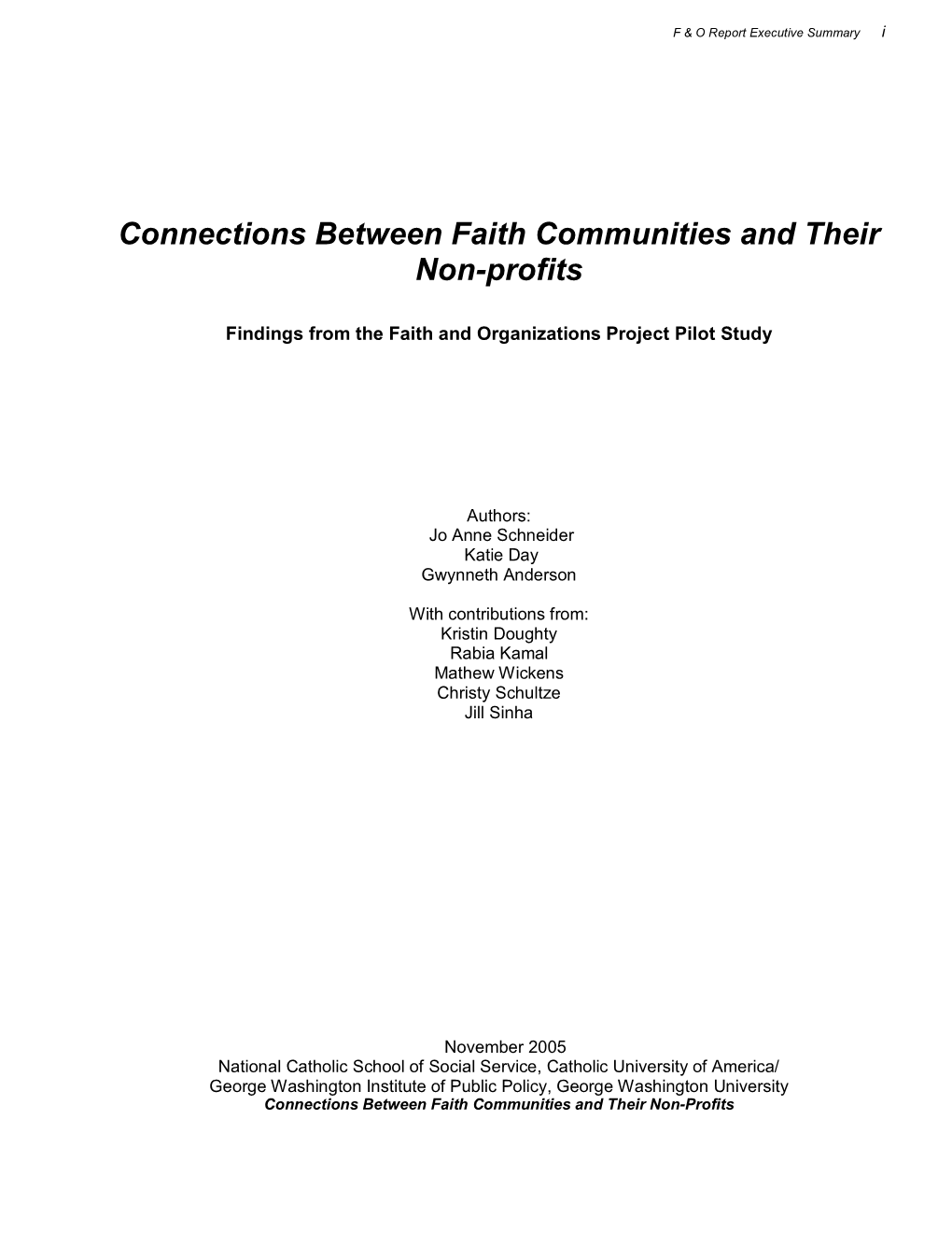 Connections Between Faith Communities and Their Non-Profits