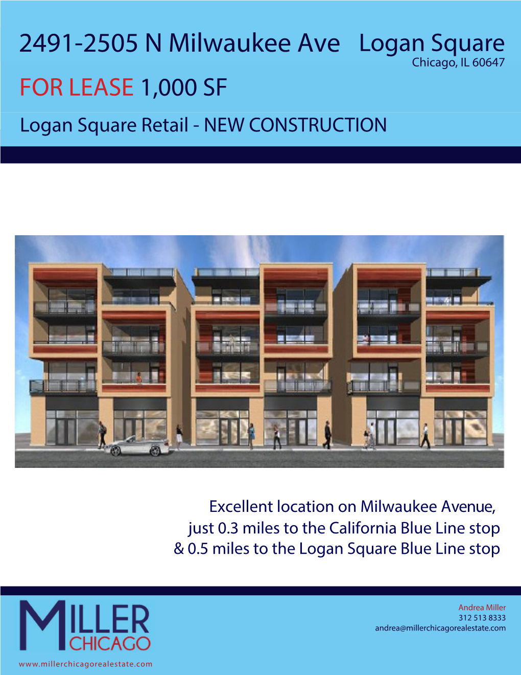 2491-2505 N Milwaukee Ave Logan Square Chicago, IL 60647 for LEASE 1,000 SF Logan Square Retail - NEW CONSTRUCTION