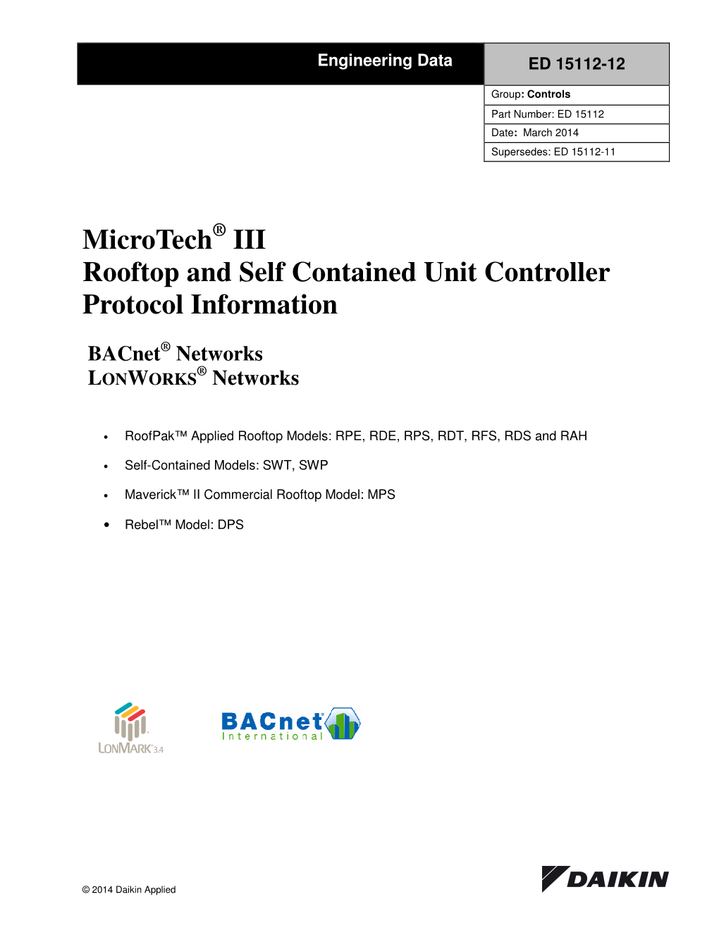 Microtech III Rooftop and Self Contained Unit Controller Protocol