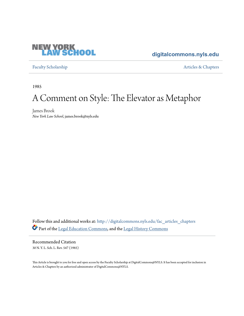 A Comment on Style: the Elevator As Metaphor*