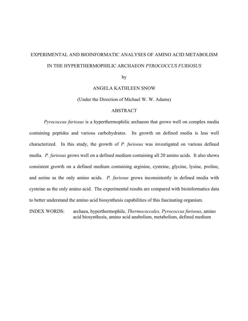 Experimental and Bioinformatic Analyses of Amino Acid Metabolism