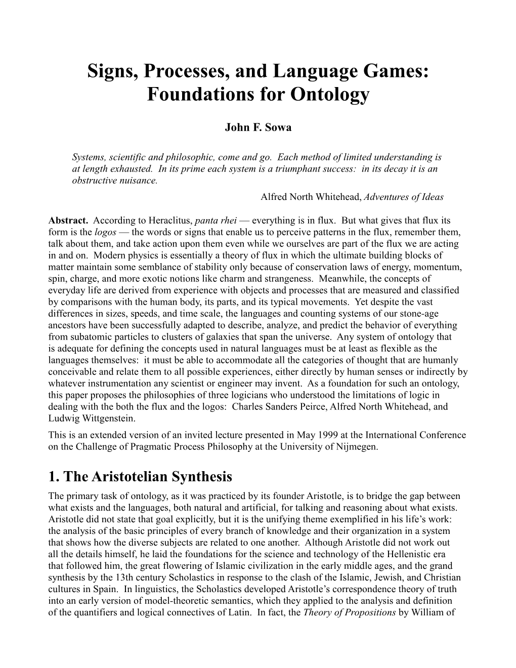 Signs, Processes, and Language Games: Foundations for Ontology