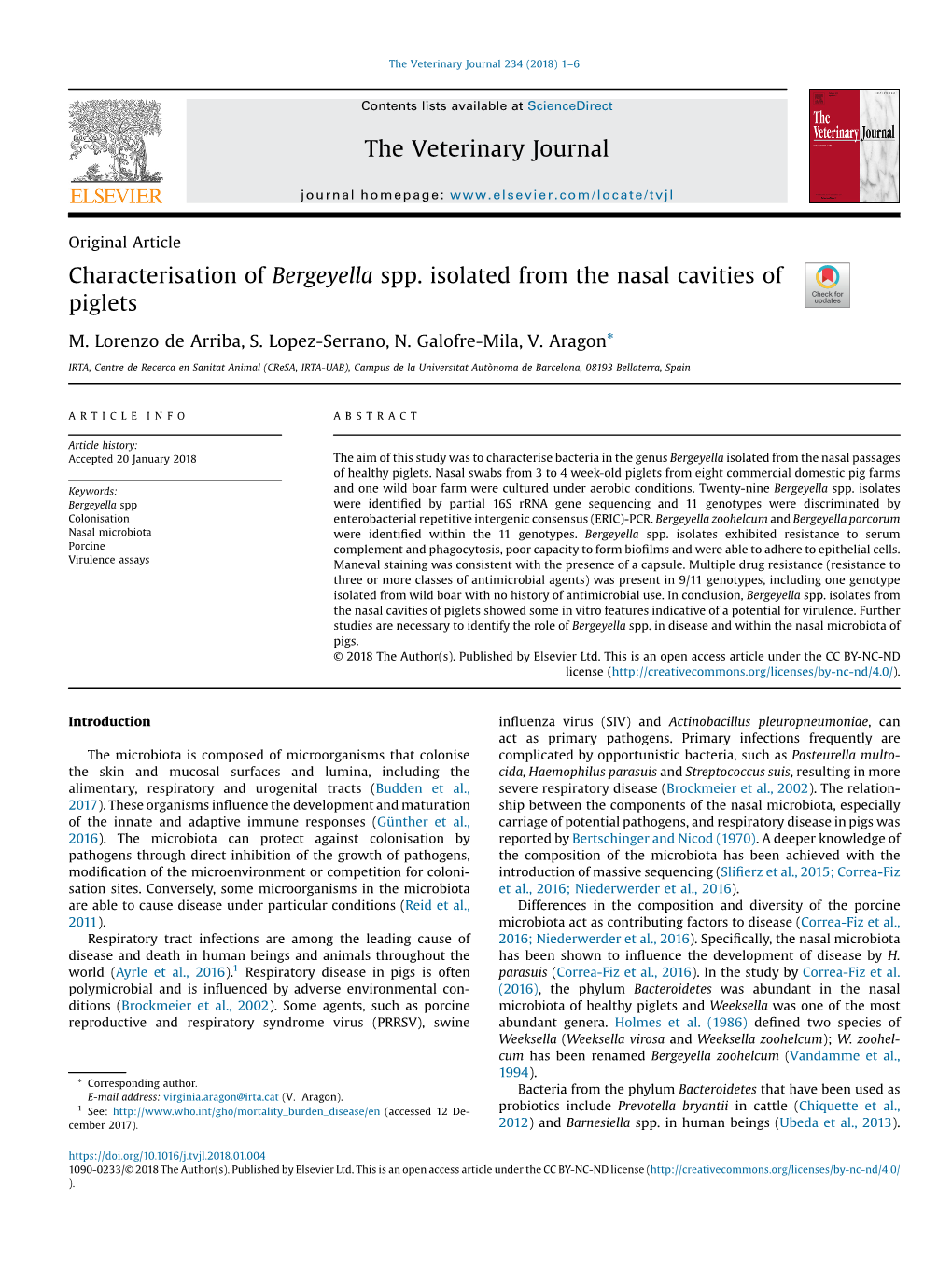 Characterisation of Bergeyella Spp. Isolated from the Nasal Cavities Of