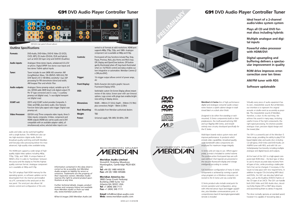 G91 DVD Audio Player Controller Tuner Datasheet.Pdf