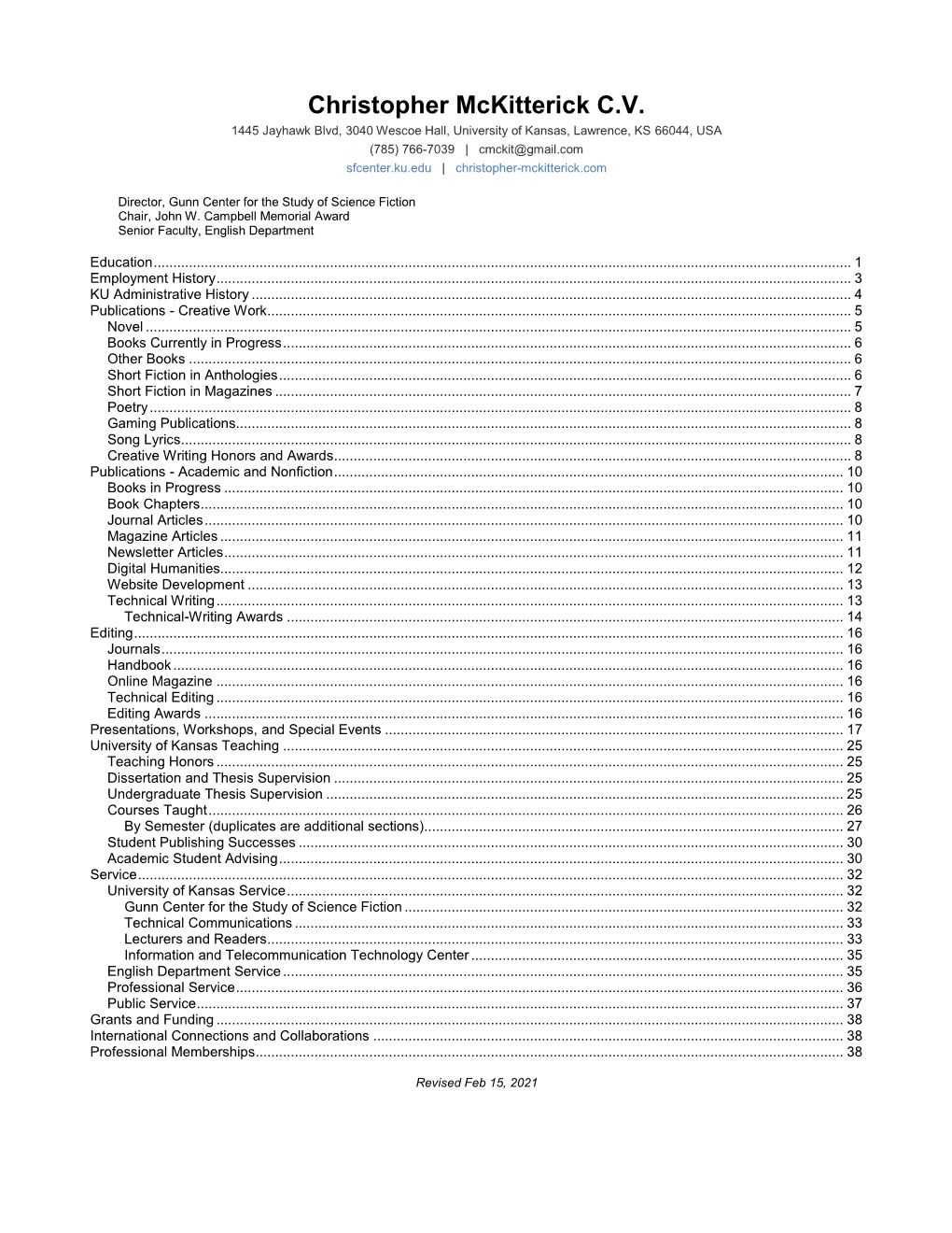 Mckitterick's CV