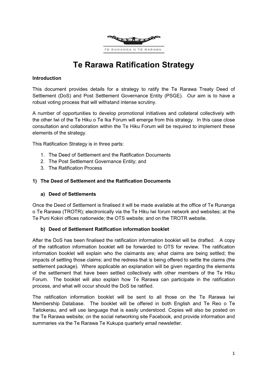 Te Rarawa Ratification Strategy