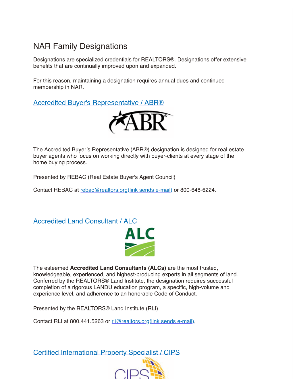 NAR Family Designations & Certs.Docx