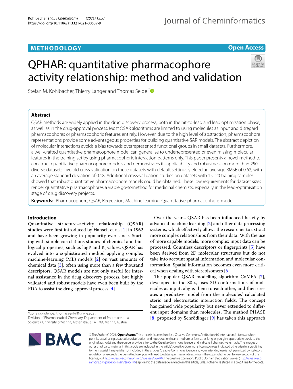 QPHAR: Quantitative Pharmacophore Activity Relationship: Method and Validation Stefan M