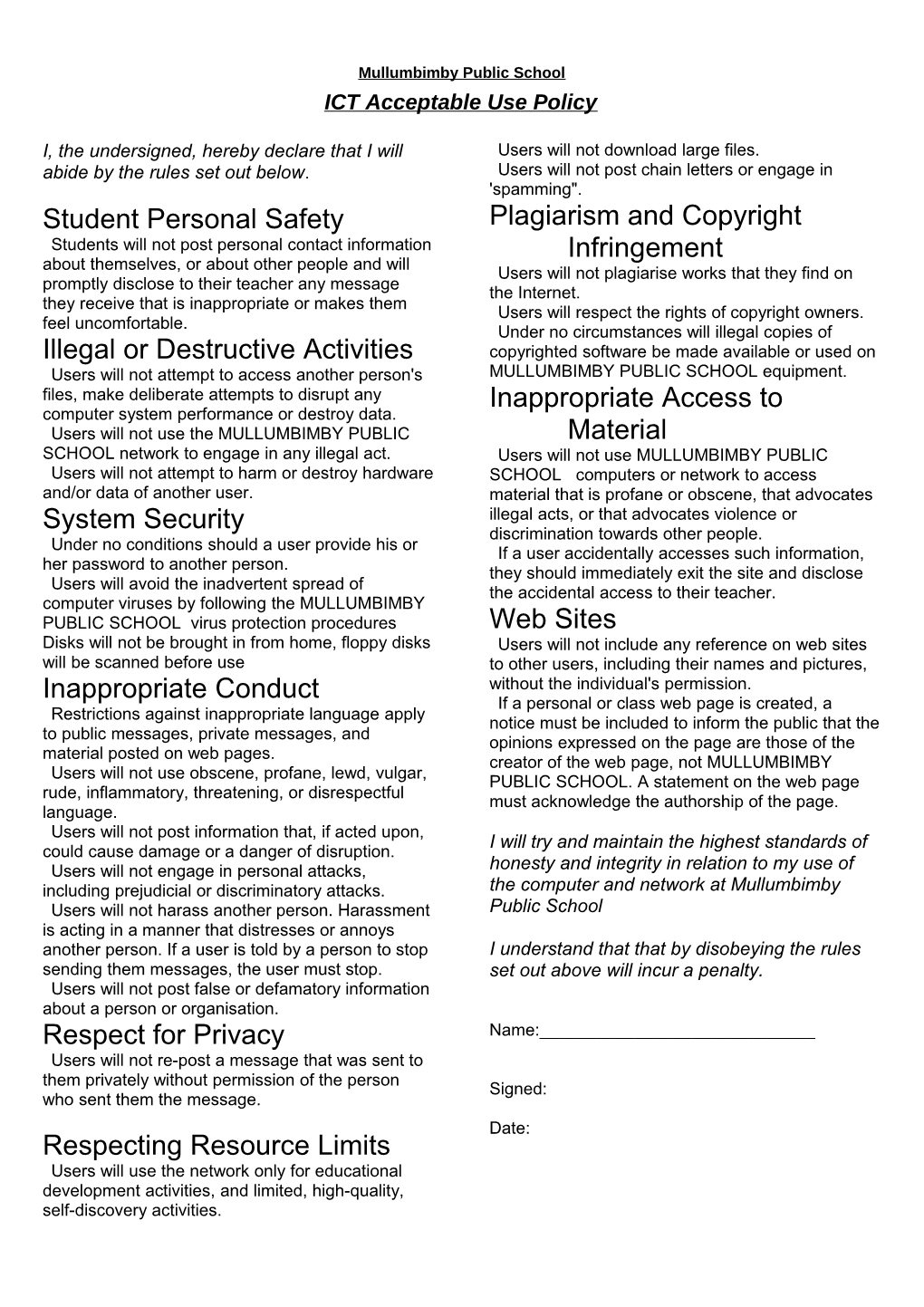 ICT Acceptable Use Policy