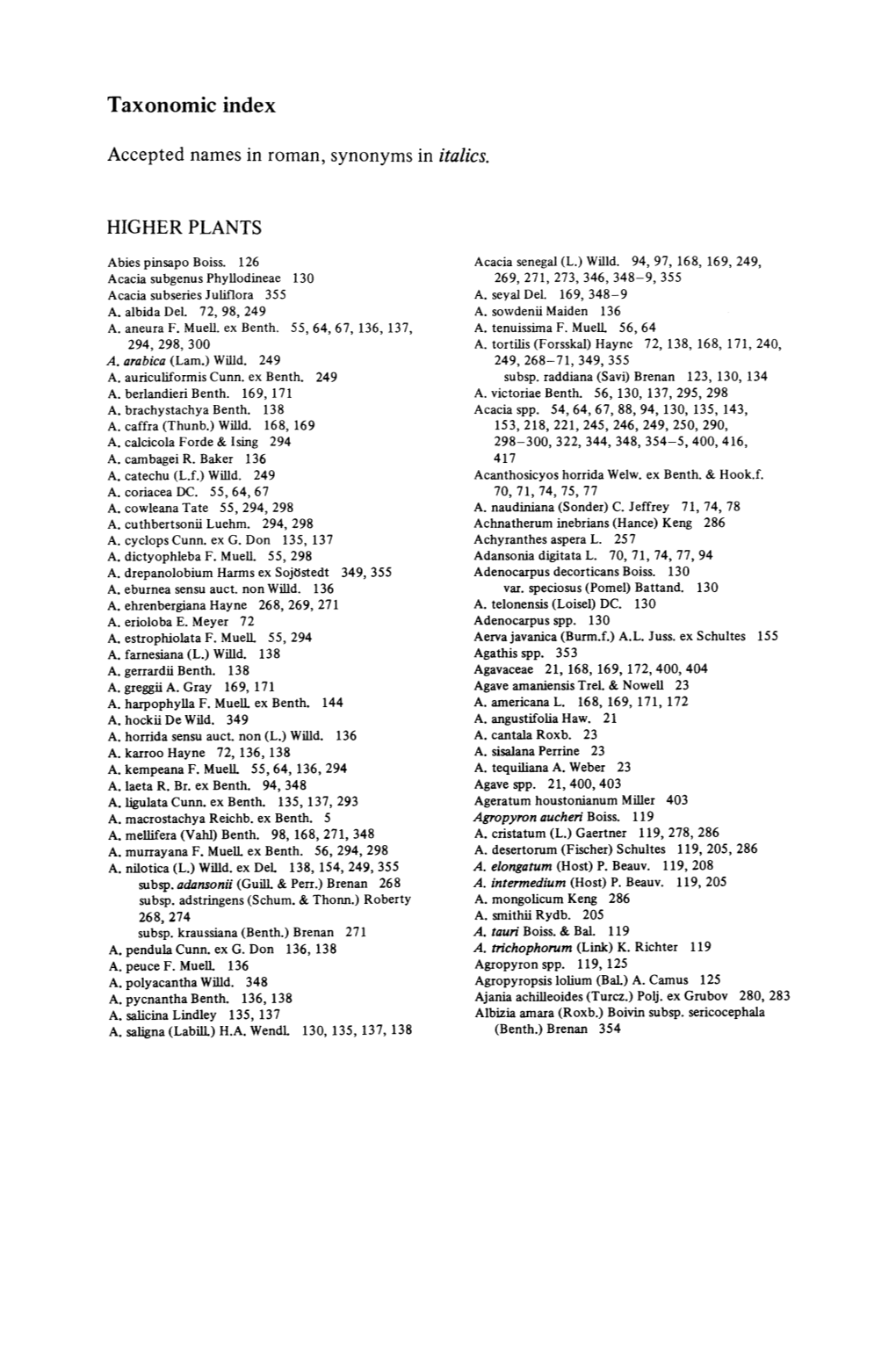 Taxonomic Index