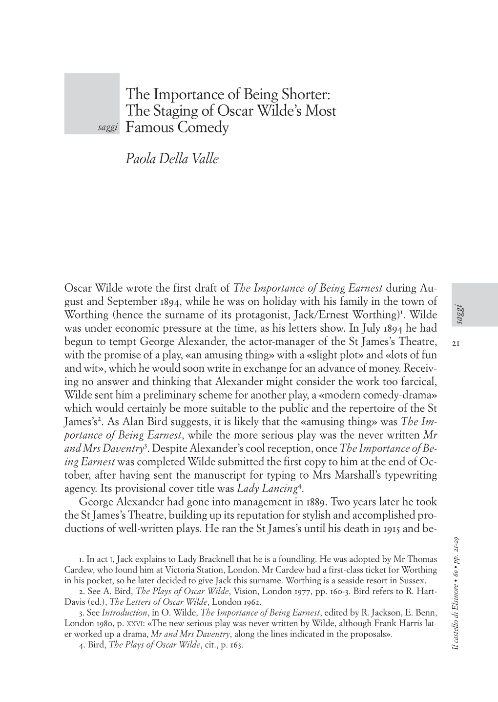 The Importance of Being Shorter: the Staging of Oscar Wilde's Most