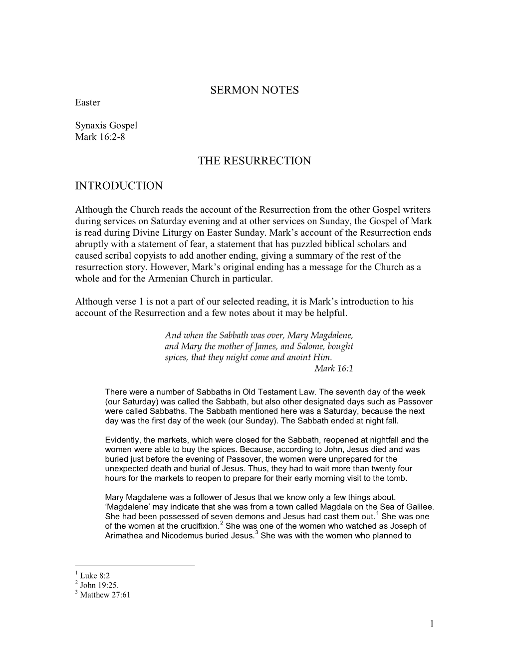 Sermon Notes the Resurrection Introduction