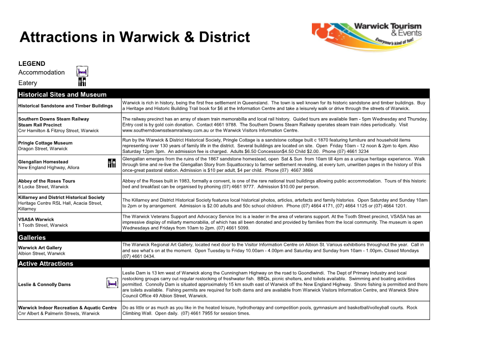 Attractions in Warwick & District