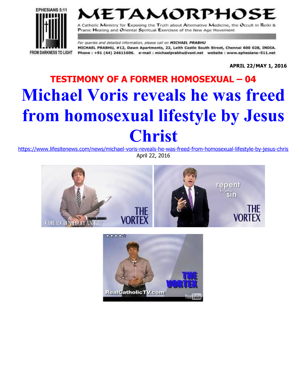 Michael Voris Reveals He Was Freed from Homosexual Lifestyle by Jesus Christ