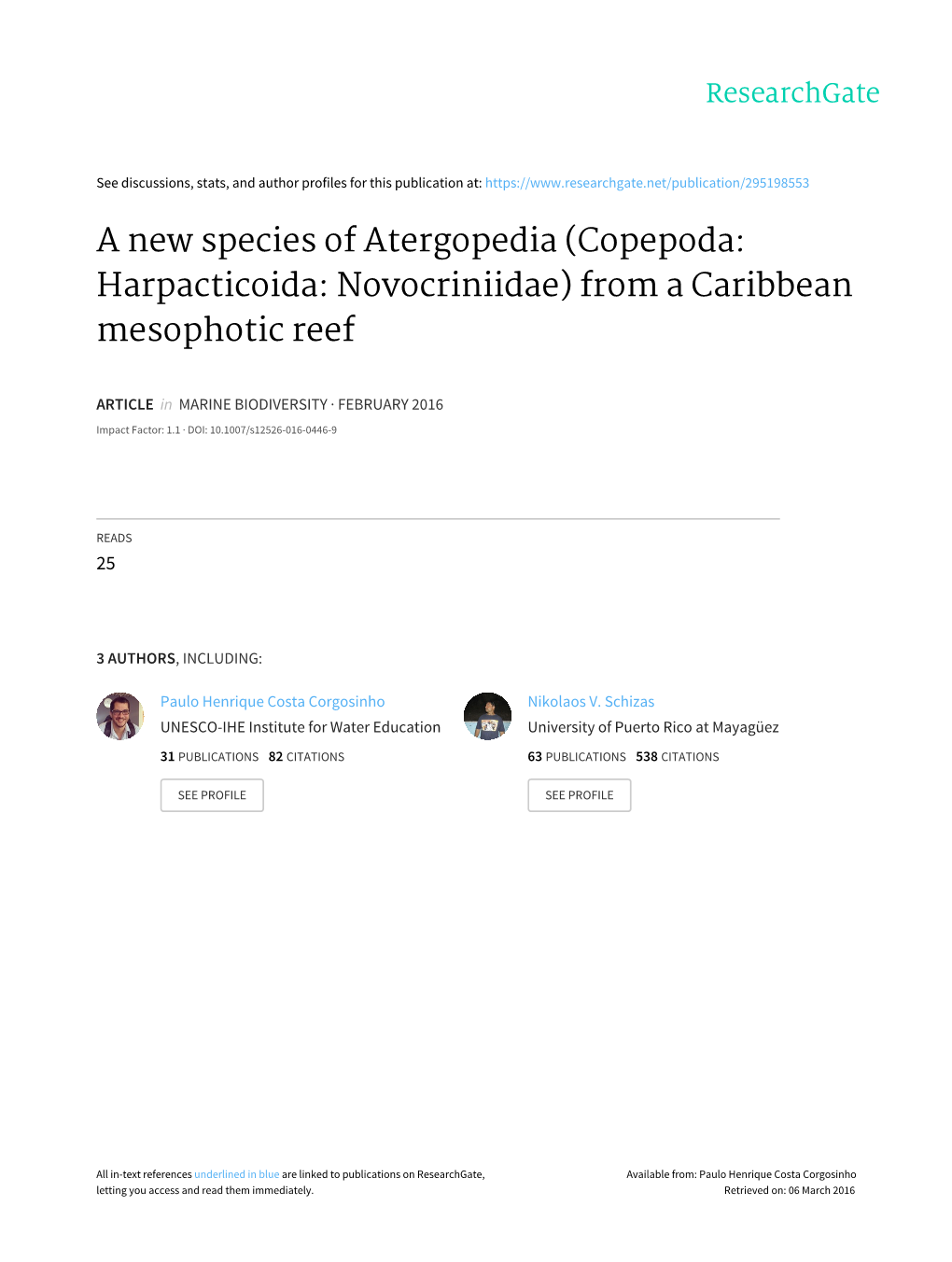 A New Species of Atergopedia (Copepoda: Harpacticoida: Novocriniidae) from a Caribbean Mesophotic Reef