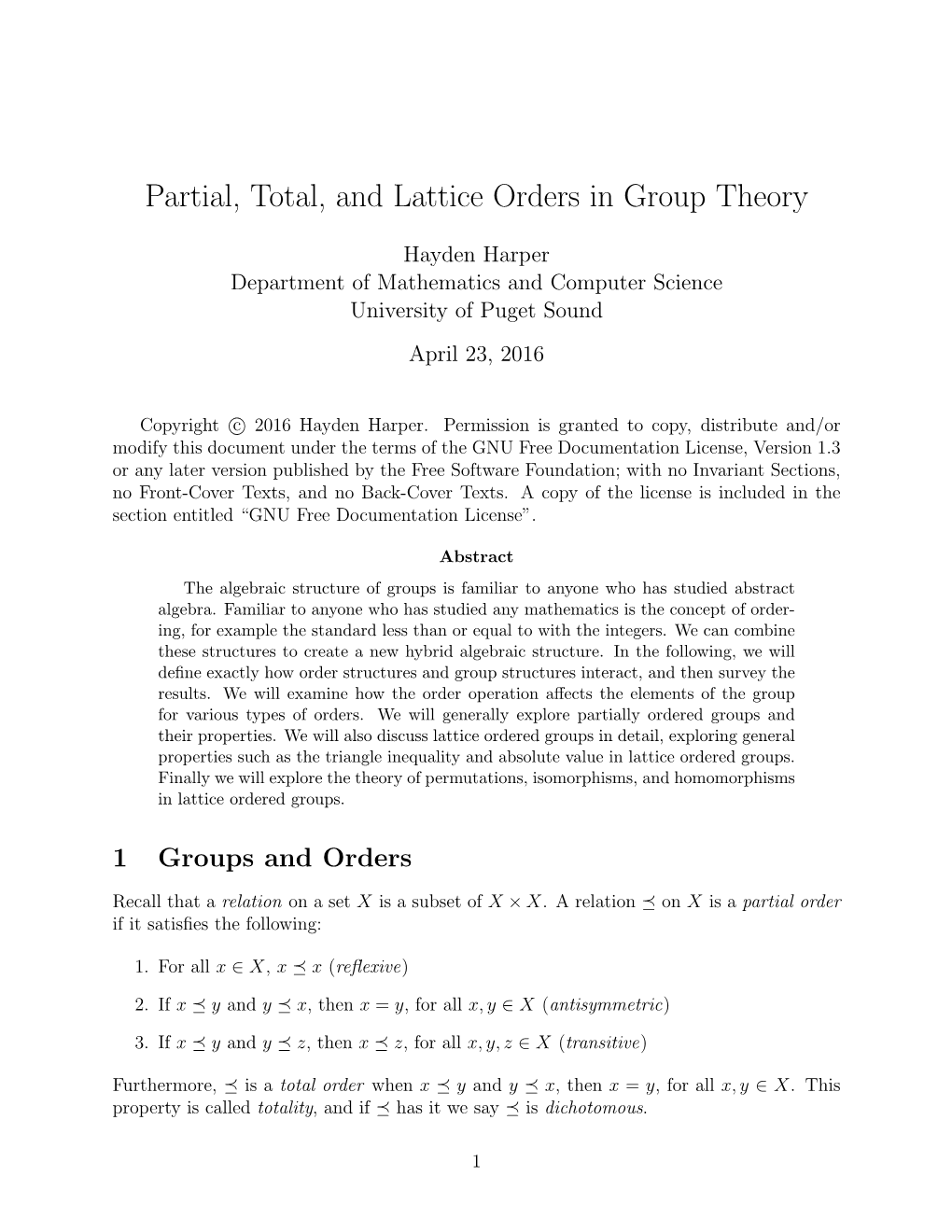 Partial, Total, and Lattice Orders in Group Theory