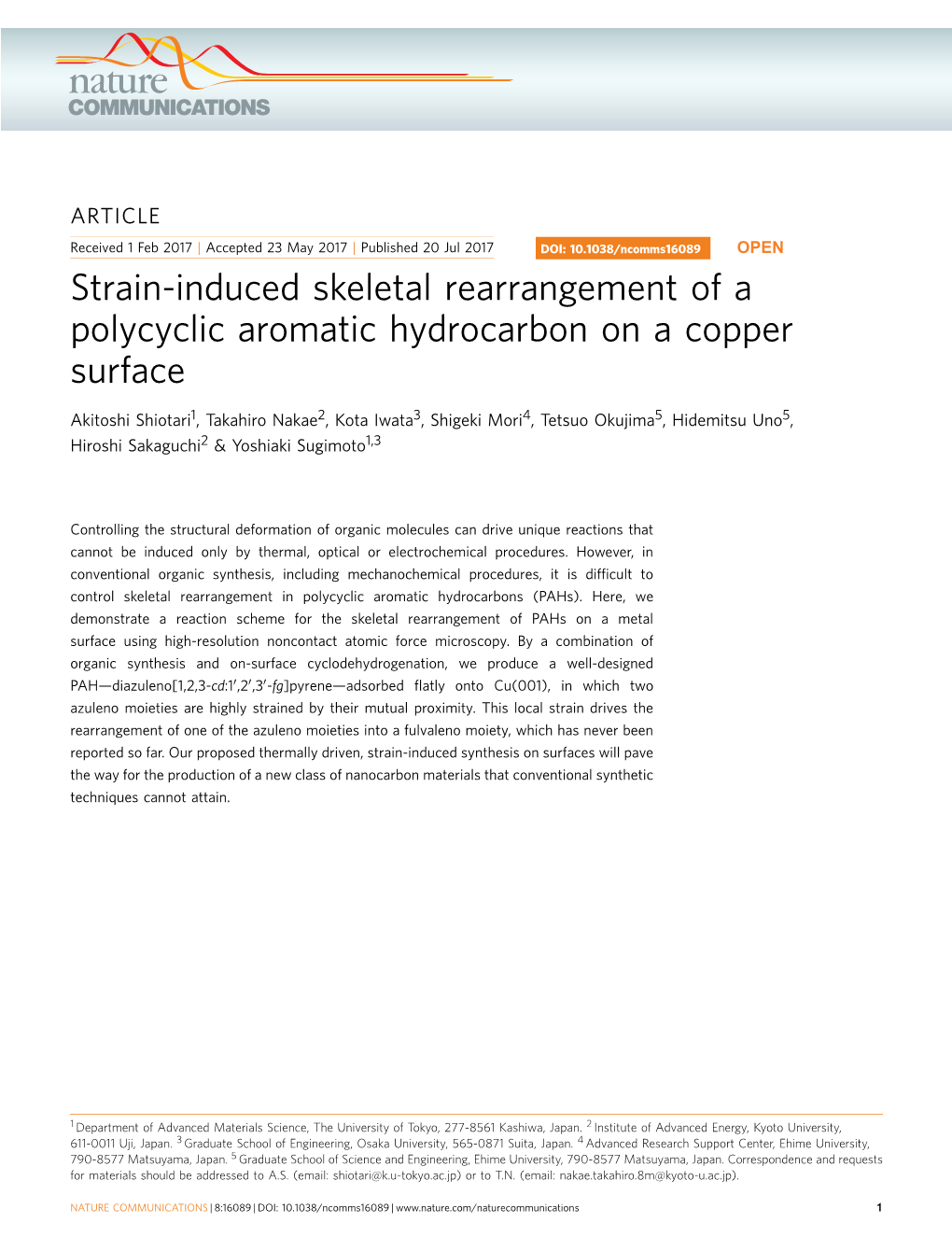 Strain-Induced Skeletal Rearrangement of a Polycyclic Aromatic Hydrocarbon on a Copper Surface