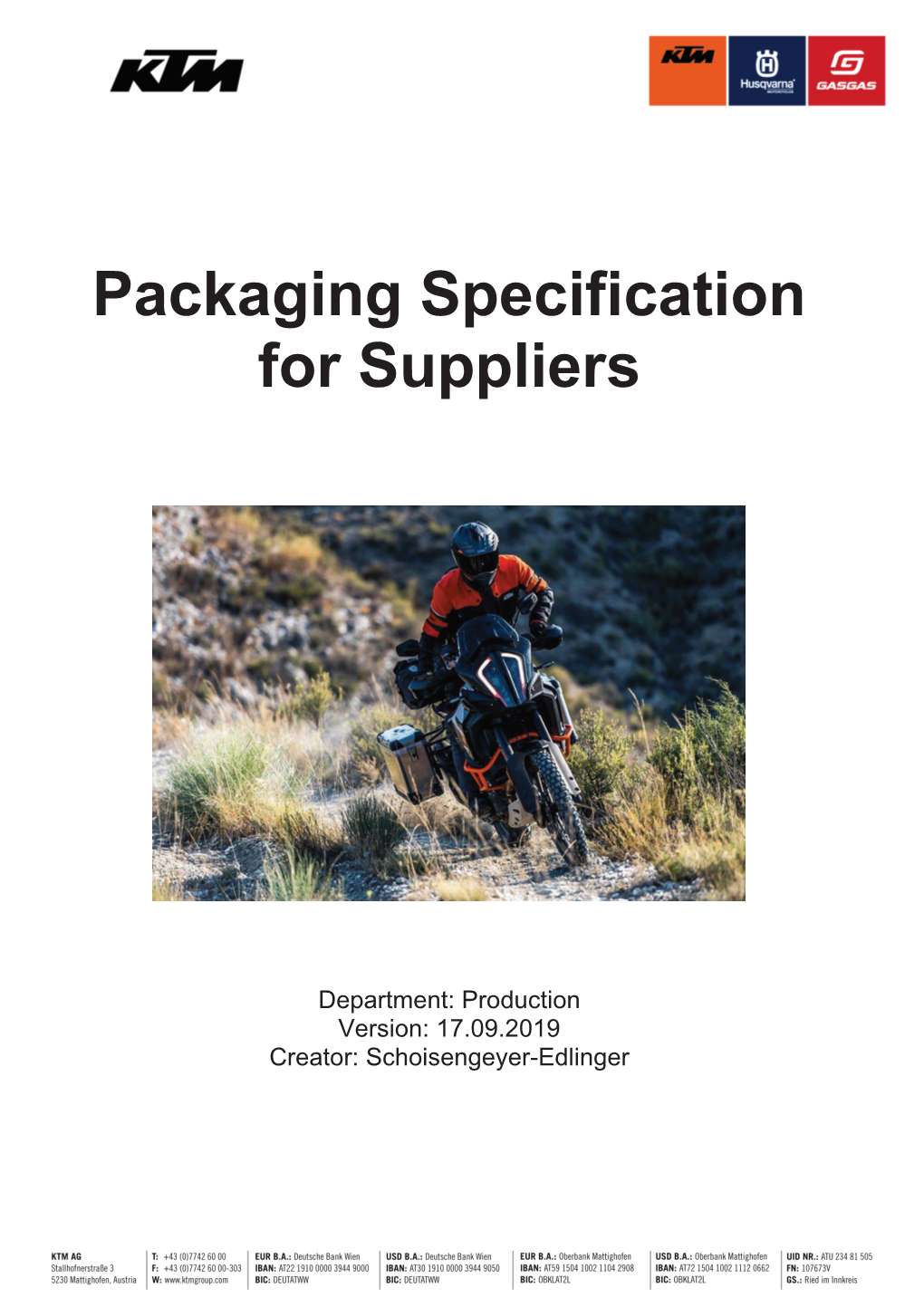 Packaging Specification for Suppliers