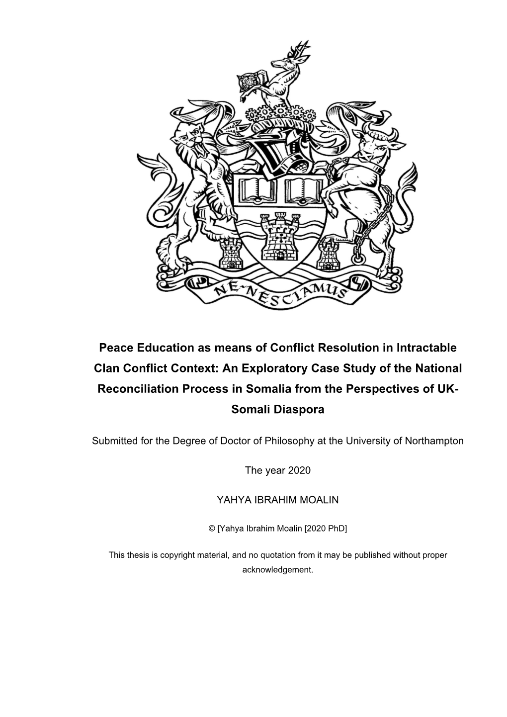 UK Somali Diaspora Perspectives on Peace Education As Means Of